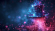 wizard's hat on the bright boke background, concept of magic, sorcery, and fantasy, purple and blue bokeh 