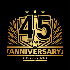 45 years anniversary celebration shield design template. 45th anniversary logo. Vector and illustration.