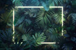© Natalia - Gold neon frame background with empty space inside, among tropical jungle foliage