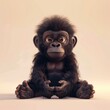 A miniature model of a cute gorilla isolated on a pastel cream background. Square format.