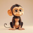 A miniature model of a cute monkey isolated on a pastel cream background. Square format.