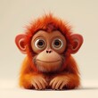 A miniature model of a cute orang utan isolated on a pastel cream background. Square format