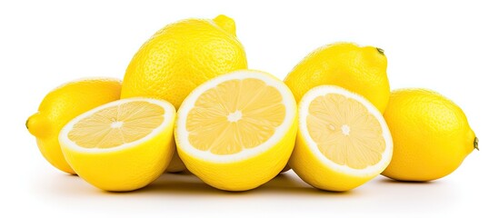 Wall Mural - A pile of lemons stacked on top of each other, showcasing their vibrant yellow color and textured peel. The lemons are fresh and bright, ready to be used in cooking or for making refreshing drinks.