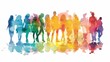 abstract rainbow watercolor crowd walking on white diversity in community conceptual art
