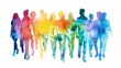 colorful watercolor silhouette of diverse people walking forward unity in diversity concept