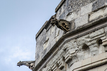 Amboise, France - Dec. 30 2022: The Gothic style Gargoyle on the tower of Amboise Castle