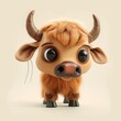A miniature model of a cute buffalo isolated on a pastel cream background. Square format.