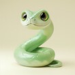 A miniature model of a cute snake isolated on a pastel cream background. Square format.