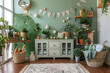 full height easter photo backdrop with bunting, bunnies and carrots
