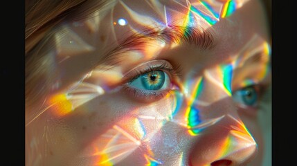 Aufkleber - Image featuring an abstract play of multicolored light flares creating a vibrant background on a brown surface