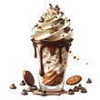 A delightful 3D animated cartoon render of chocolate syrup drizzling down a sundae.