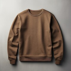 Brown blank sweater without folds flat lay isolated on gray modern seamless background 