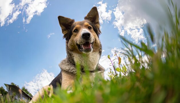 Generated image dog in the grass in the garden 