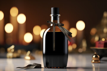 Sticker - A bottle of liquor with a black ribbon tied around it