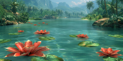 Wall Mural - The virtual forest, where trees and plants consist of digital elements and create pictures of