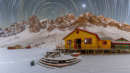 Wall Mural - Winter starfalls, with bright meteors and shimmering stars, creating an atmosphere of magic and