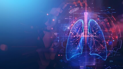 Wall Mural - futuristic medical research or lungs health care with diagnosis and vitals biometrics for clinical hospital asthma and respiratory cancer and disease tests services as wide banner with copy space area