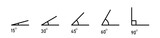 Fototapeta  - Various angles 15, 30, 45, 60, 75, 90 degree icon set. Geometric symbol. Mathematical elements PNG