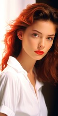 Sticker - a woman with red hair and red lipstick