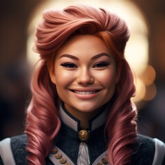 Poster - a woman with pink hair smiling