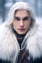 Wall Mural - a man with long white hair wearing a fur coat