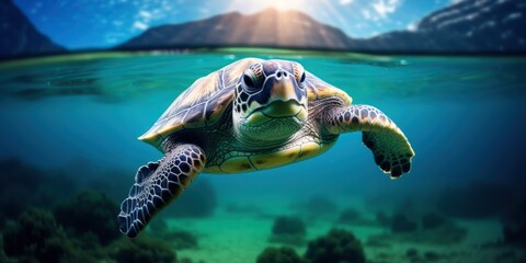 Wall Mural - a turtle swimming in the water