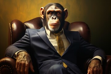 Wall Mural - a monkey in a suit sitting in a chair