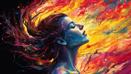 Wall Mural - a woman with colorful hair