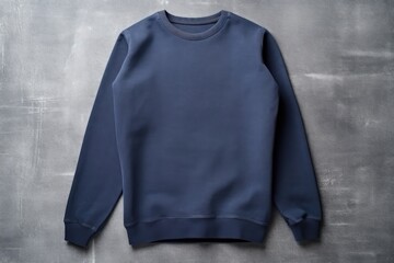 Indigo blank sweater without folds flat lay isolated on gray modern seamless background