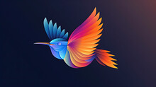 Flying Wings Bird Logo Abstract Design ,  Natural Print, Poster Or Logo Design Template - Spring Illustration - Bird On Navy Blue Background