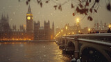 Fototapeta Big Ben - UK London big ben clock  and bridge and bus vector illustration