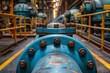 © svastix - The image centers on a hefty pipe junction with bold blue details amidst an industrial backdrop