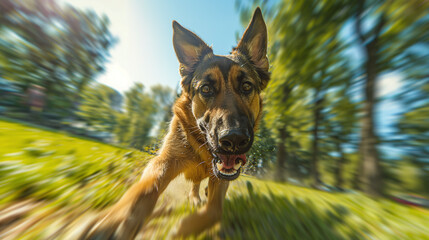 Wall Mural - A Young German Shepherd Dog running in a park