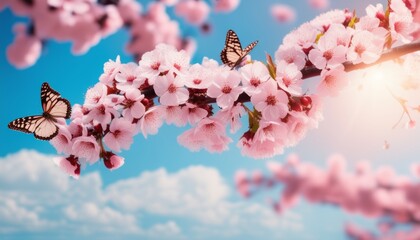 Poster -  Spring's sweet symphony - Butterflies and blossoms in harmony