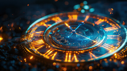 Wall Mural - Background with spiral dial compass clock in space or galaxy, Time, eternity, universe metaphor	

