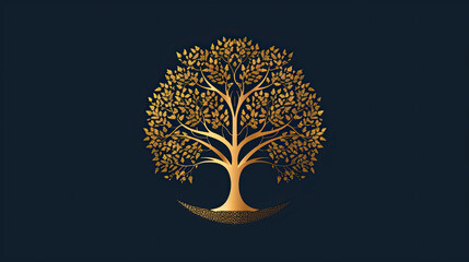 golden color tree logo on dark background, tree, clean environment concept, grow more trees