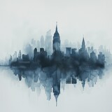 Fototapeta Londyn - Medium shot of a solitary watercolor painting depicting a minimalist cityscape representing urban skyline minimal art minimalist the city in washes
