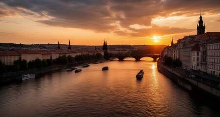 Wall Mural -  Golden hour serenity on the river