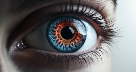 a close-up view of a human eye with a vibrant iris