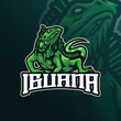 Iguana mascot logo design vector with modern illustration concept style for badge, emblem and t shirt printing. Green iguana illustration.