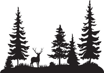 Sticker - Vector Deer and Trees