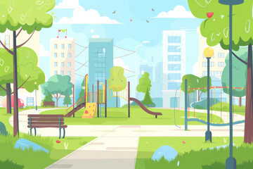 Wall Mural - Public space with lawn and trees for walking and relaxing.