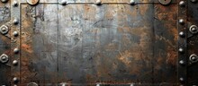 A Grungy Metal Background Featuring Numerous Rivets And Rivet Holes, Creating A Rugged And Industrial Look. The Texture Of The Metal Is Rough And Weathered, Adding Character To The Surface.