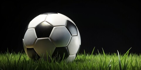 Close-up of a soccer ball on black background - perfect for sports designs, websites, and advertising