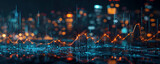 Fototapeta Do pokoju - A stunning financial chart set against a city skyline at night, illuminated by neon lights. AI generative technology enhances the ray tracing for a mesmerizing visual experience.