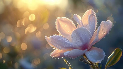 Wall Mural - Flowers in the rain, morning dew, and sunlight, surrounded by vibrant colors and lush greenery, depict the beauty of nature and the changing seasons in a garden