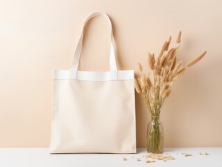 Wall Mural - Tote bag mockup dried flower background