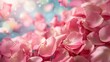 Petals of pink rose spa background. Realistic flying sakura cherry flower