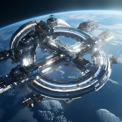 Wall Mural - A futuristic space station in orbit.