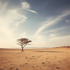 Sticker - A lone tree in a vast desert landscape.